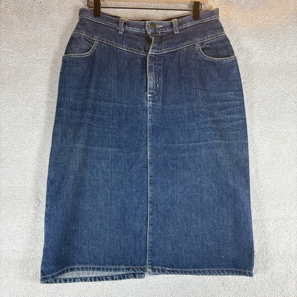 Gitano Dresses & Skirts - VTG 1980s GITANO 100% Cotton Denim Jean Midi Skirt Back Slit Women's Size 12